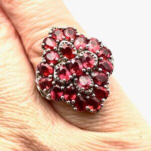 D Joy Red Ruby Cluster Sterling Silver Ring Size 6